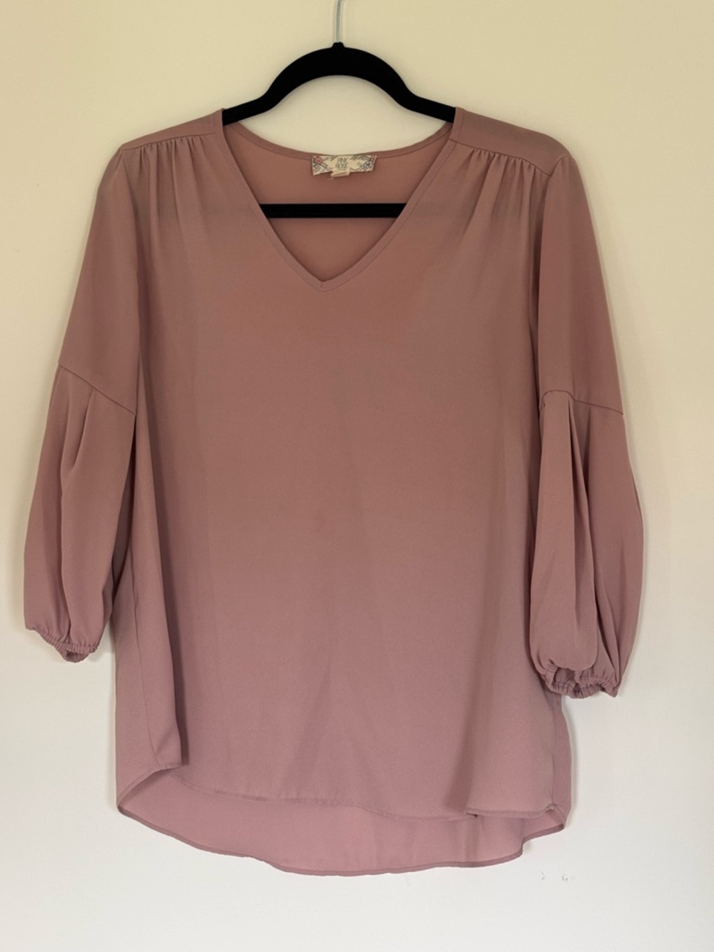 Pink Rose Mauve V-Neck Balloon Sleeve Blouse